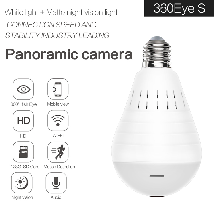 960P 360 degree dual light + matt night vision VR wireless light bulb camera